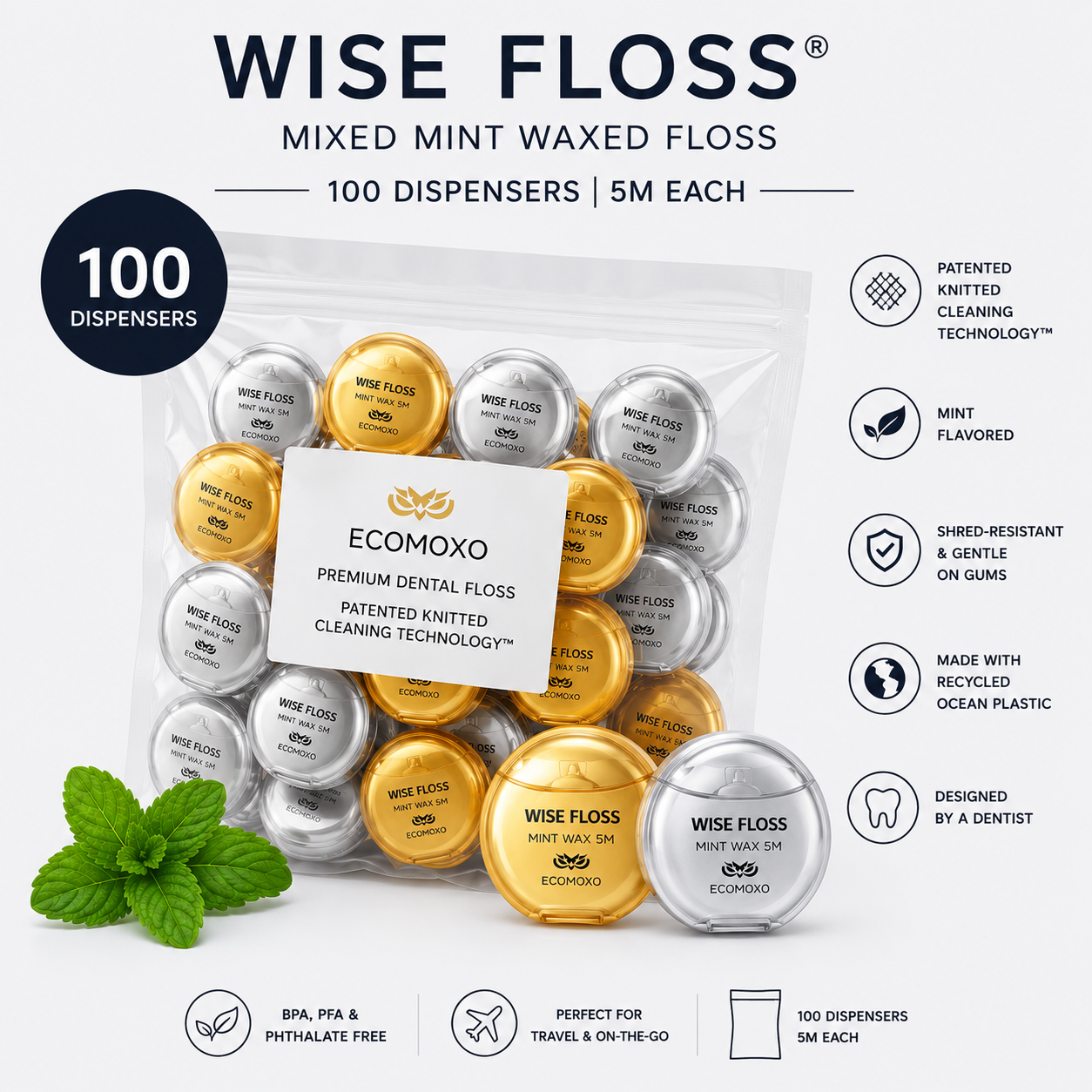 WISE FLOSS 5 m  Round Dispenser - 100/bag