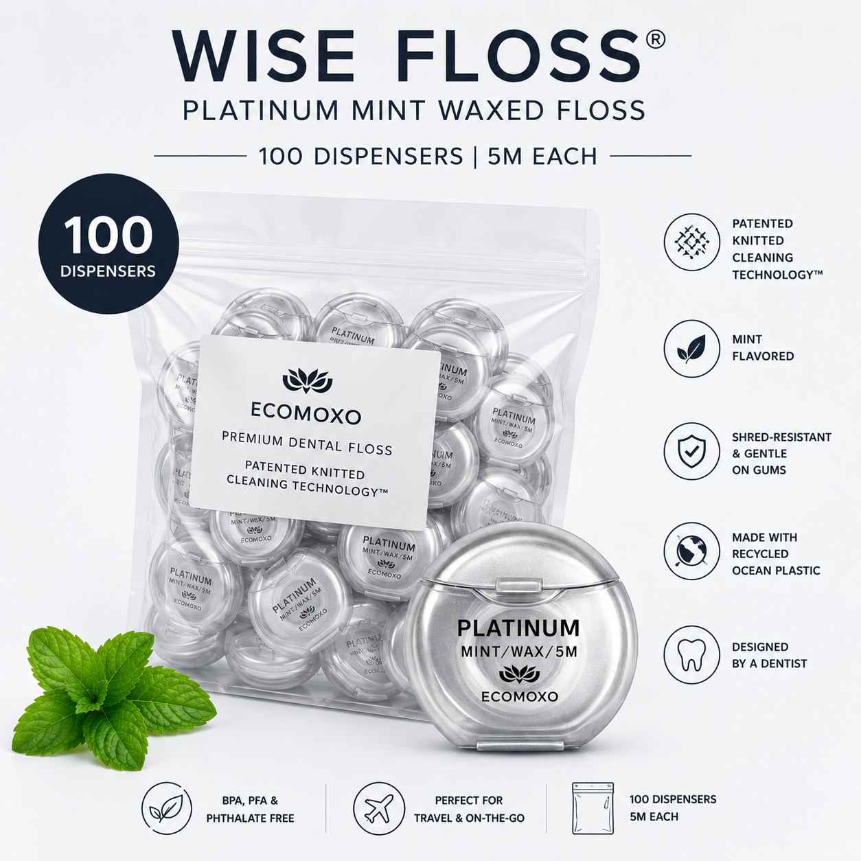 WISE FLOSS 5 m  Round Dispenser - 100/bag