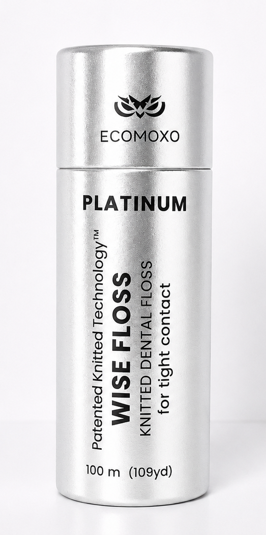 Wise Floss PLATINUM – Patented Knitted Dental Floss (For Tight Contact) | 100m Eco-Friendly Tube Dispenser